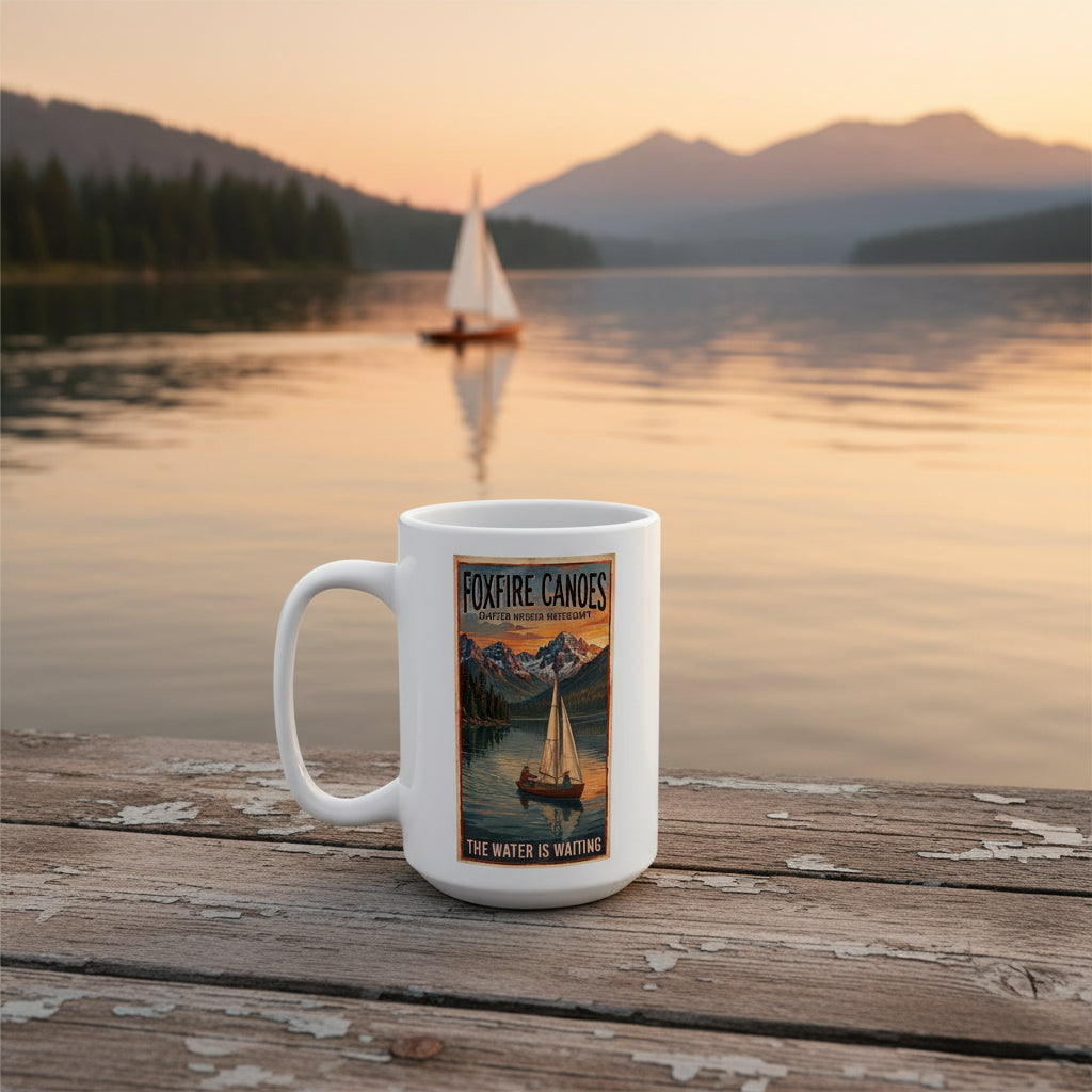 15oz Vintage Travel Poster Mug — Scenic Sunset Sailing Coffee Cup