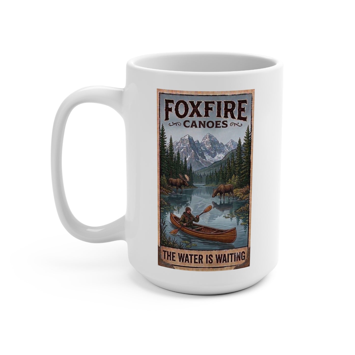 15oz Adventure Campfire Mug — Moose Encounters Travel Coffee Cup