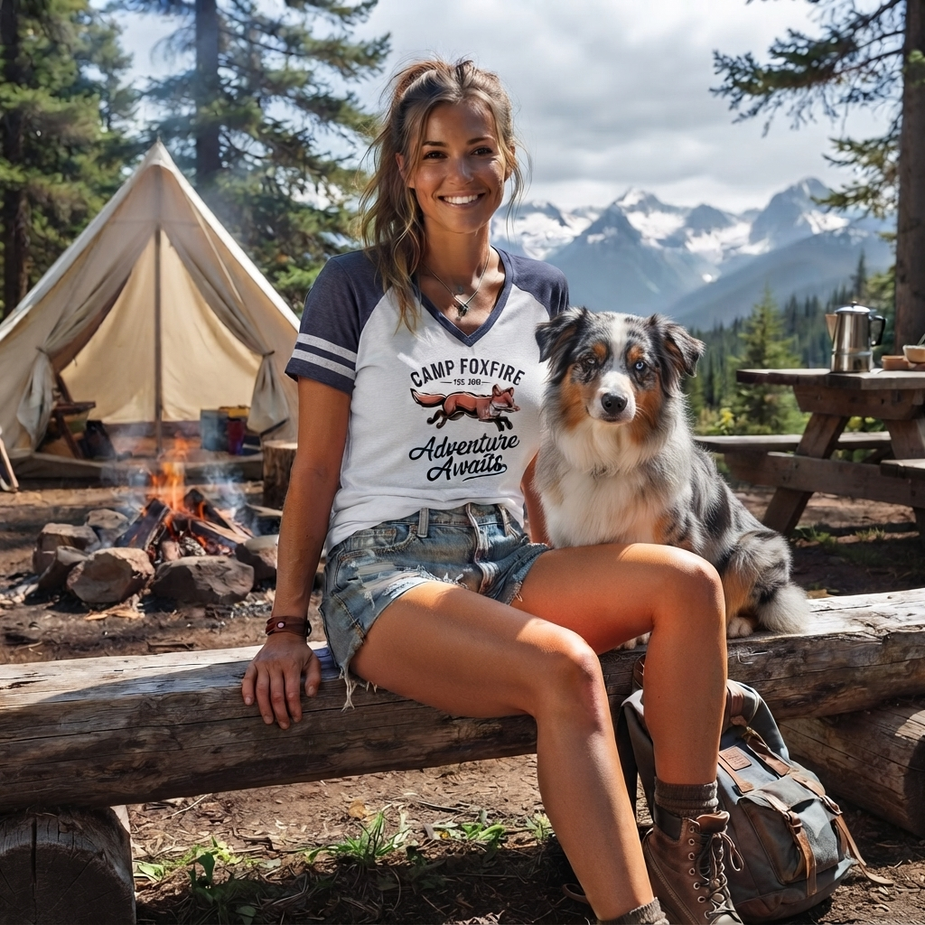 Womens Camp Foxfire V-neck Tee